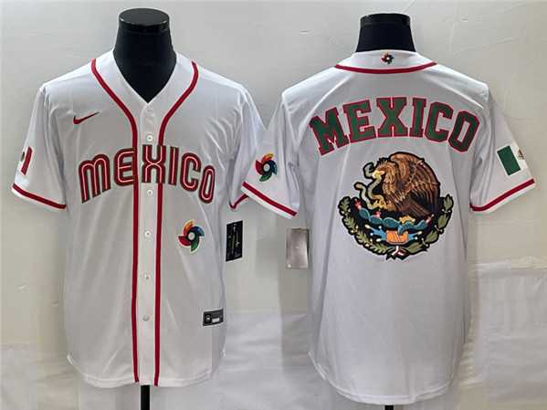 Mens Mexico 2023 White Team Big Logo World Baseball Classic Stitched Jersey